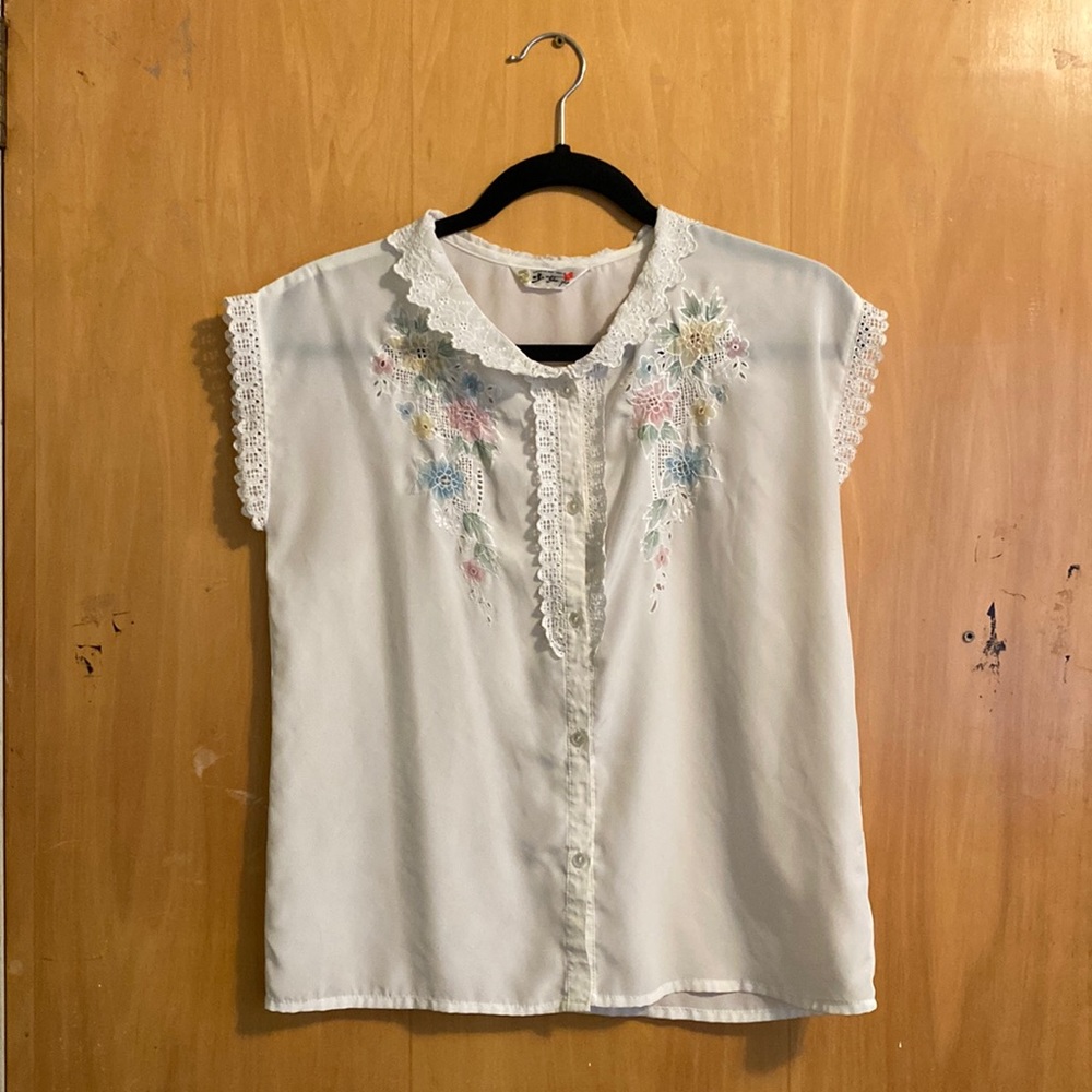 Vintage floral younglady sear short-sleeve blouse